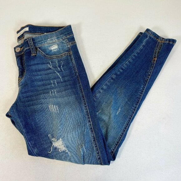 KanCan Womens Mid Rise Ankle Skinny Jeans Blue Size 25 Distressed Twisted Seam - Picture 1 of 9